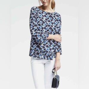 Banana Republic Easy Care Floral Pleat Blouse